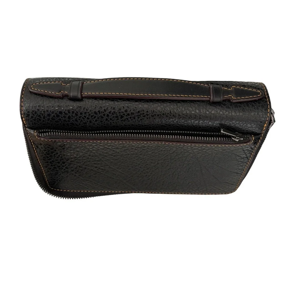 Coach Black Leather Double Zip Travel Organizer Wallet Wristlet EB7104